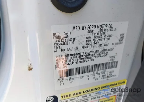 2011 Ford Expedition Xlt from USA, damaged, VIN 1FMJU1H53BEF47179